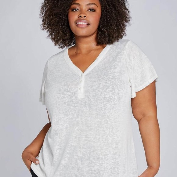 Flutter-Sleeve Henley Top - Picture 1 of 1